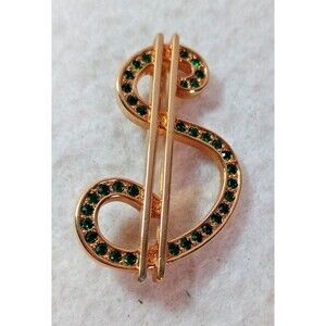 Swarovski Dollar Sign Pin Brooch Green Crystals Vintage Jewelry Swan Mark